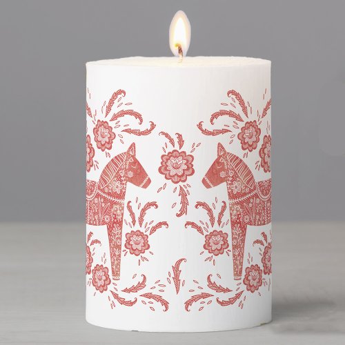 Swedish Dala Horse Red and White Pillar Candle