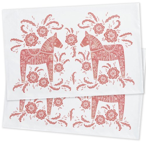 Swedish Dala Horse Red and White Pillow Case