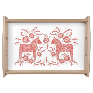 Swedish Dala Horse Red and White Serving Tray