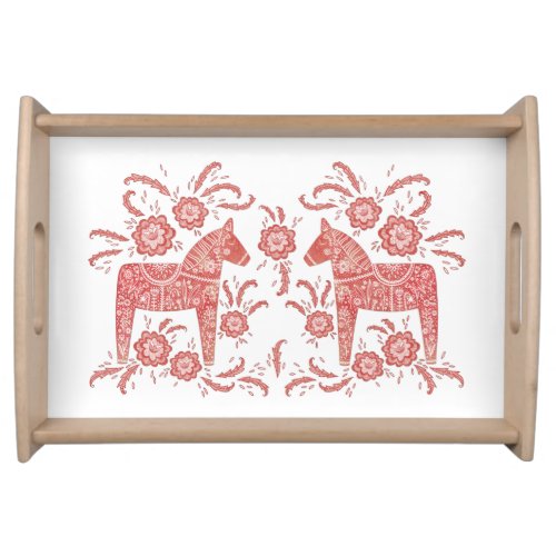 Swedish Dala Horse Red and White Serving Tray