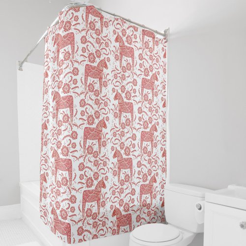 Swedish Dala Horse Red and White Shower Curtain