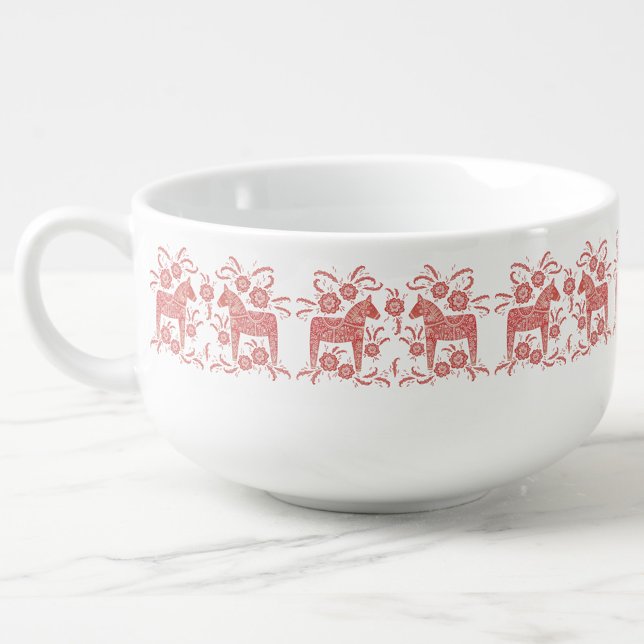 Swedish Dala Horse Red and White Soup Mug (Swedish Dala Horse red and white soup mug)