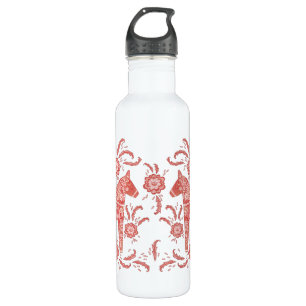Swedish Dala Horse Red and White Stainless Steel Water Bottle