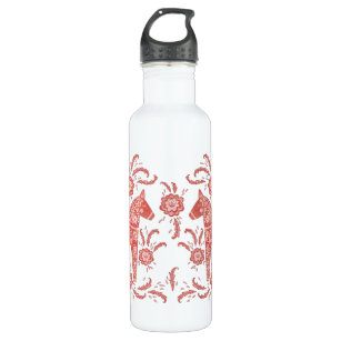 Swedish Dala Horse Red and White Stainless Steel Water Bottle