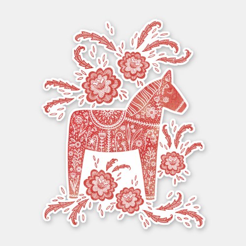 Swedish Dala Horse Red and White Sticker