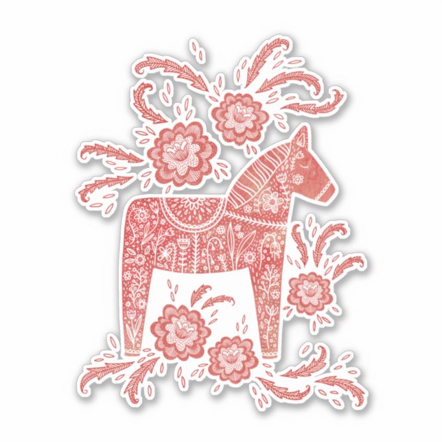 Swedish Dala Horse Red and White Sticker (Front)