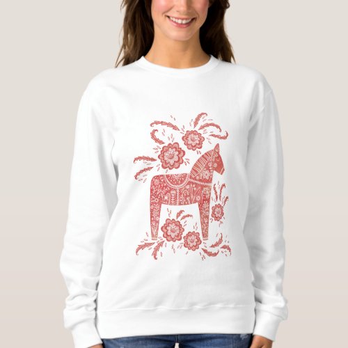 Swedish Dala Horse Red and White Sweatshirt