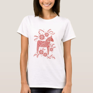 Swedish Dala Horse Red and White T-Shirt