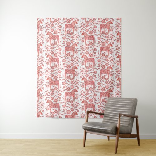 Swedish Dala Horse Red and White Tapestry