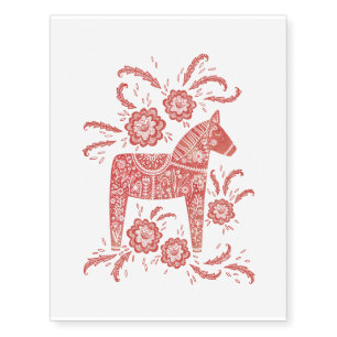 Swedish Dala Horse Red and White Temporary Tattoos