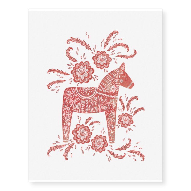 Swedish Dala Horse Red and White Temporary Tattoos | Zazzle