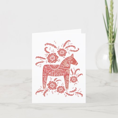 Swedish Dala Horse Red and White Thank You Card