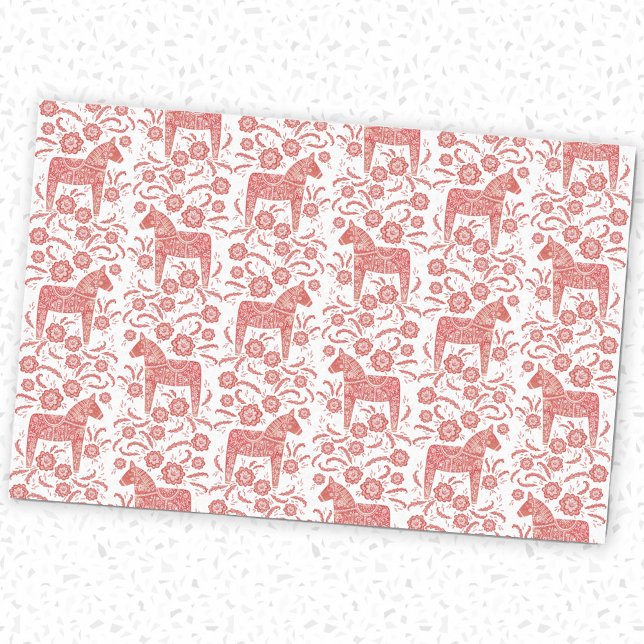 Swedish Dala Horse Red and White Tissue Paper (Red and white Swedish Dala Horse pattern festive tissue paper)