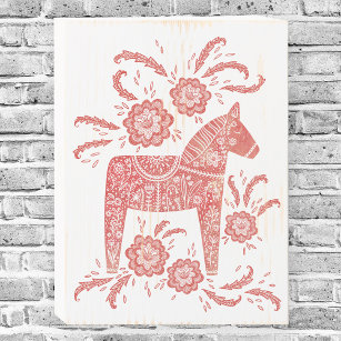 Swedish Dala Horse Red and White Wooden Box Sign
