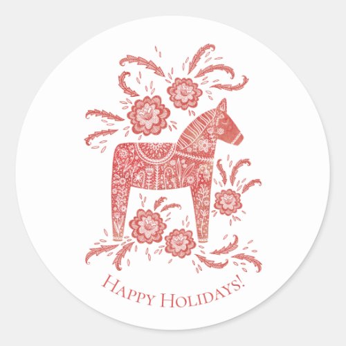 Swedish Dala Horse Red Holidays Classic Round Sticker