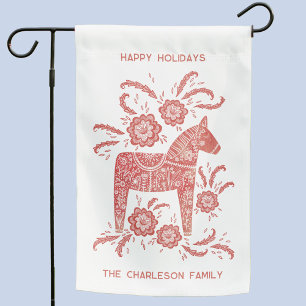 Swedish Dala Horse Red Personalized Holiday Garden Flag
