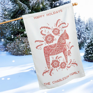 Swedish Dala Horse Red Personalized Holiday House Flag