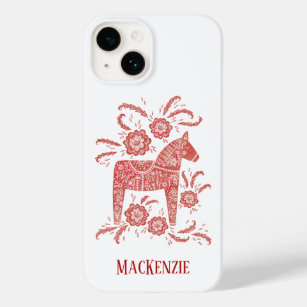 Swedish Dala Horse Red & White Personalized Case-Mate iPhone 14 Case