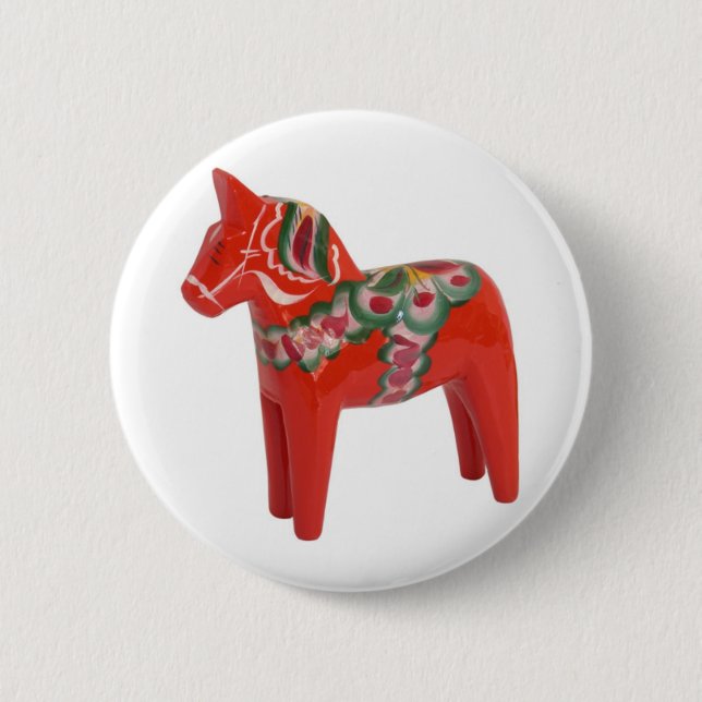 Swedish Dala Horse Scandinavian Pinback Button (Front)