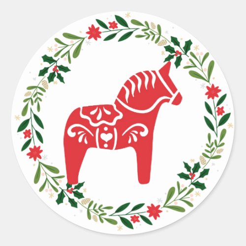 Swedish Dala Horse sticker with wreath