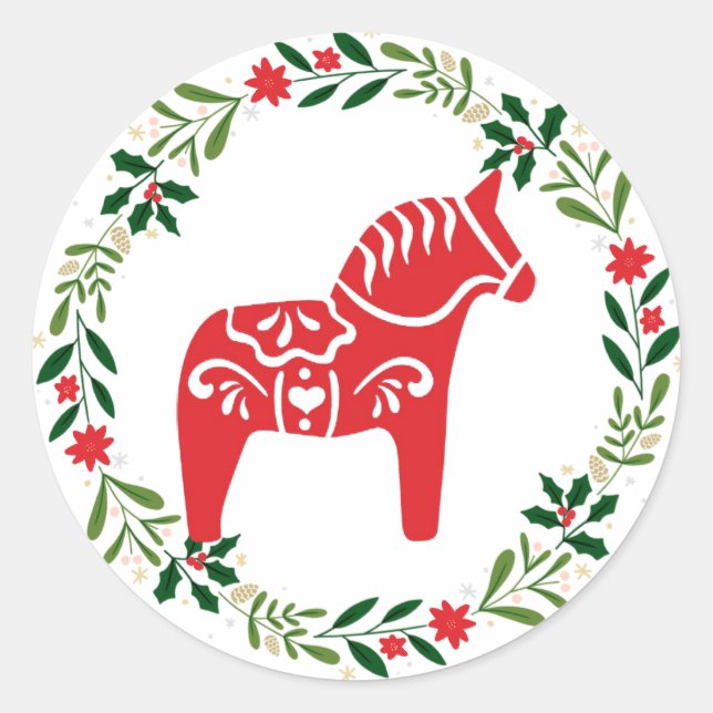 Swedish Dala Horse sticker with wreath (Front)