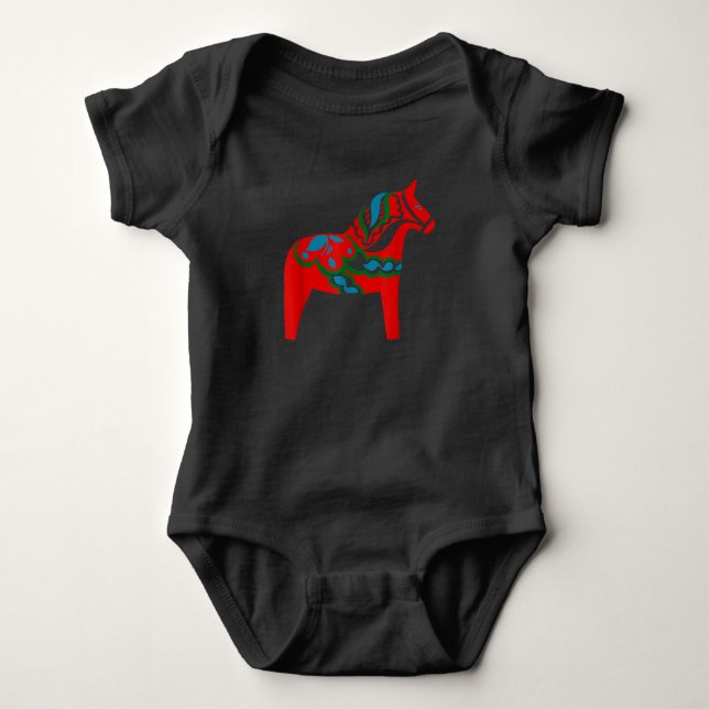 Swedish Dala Horse Sweden Red Dalecarlian Horse Baby Bodysuit (Front)