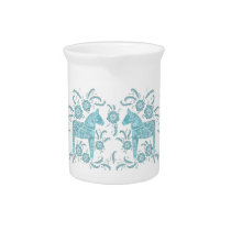 Swedish Dala Horse Teal and White Beverage Pitcher