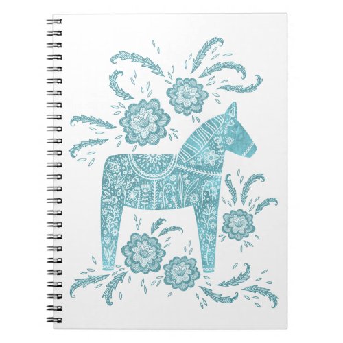 Swedish Dala Horse Teal and White Notebook