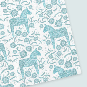 Swedish Dala Horse Teal and White Tablecloth
