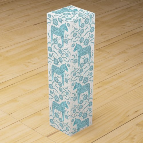 Swedish Dala Horse Teal and White Wine Box