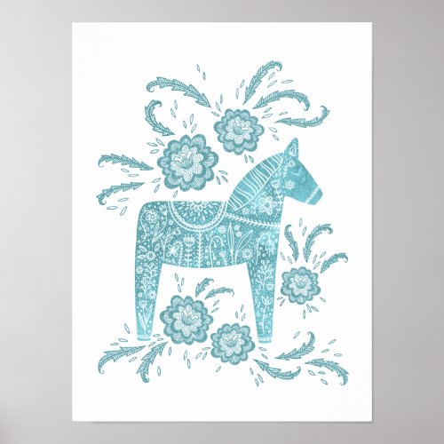 Swedish Dala Horse Teal Art Poster