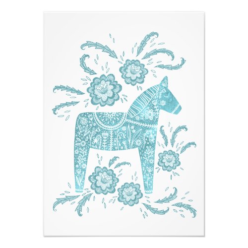 Swedish Dala Horse Teal Folk Art Photo Print