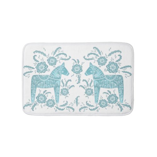 Swedish Dala Horse Teal Green and White Bath Mat