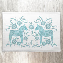 Swedish Dala Horse Teal Green and White Cloth Cloth Placemat
