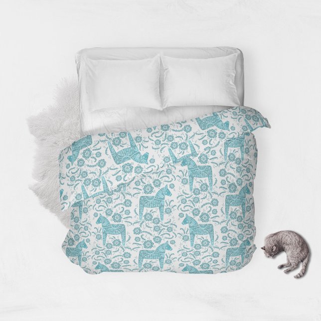 Swedish Dala Horse Teal Green and White Duvet Cover (Creator Uploaded)