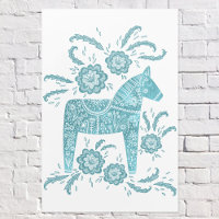 Swedish Dala Horse Teal Green and White Folk Art
