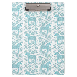 Swedish Dala Horse Teal Green and White Folk Art Clipboard