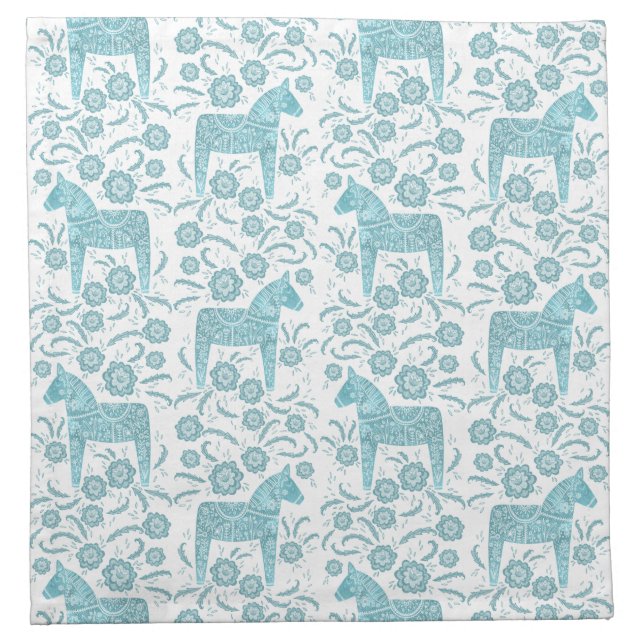 Swedish Dala Horse Teal Green and White Pattern Cloth Napkin (Front)