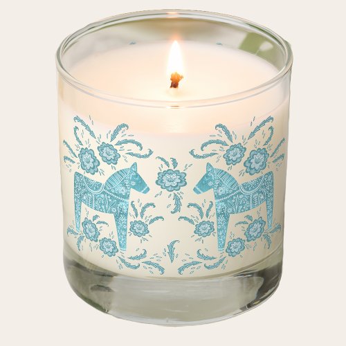 Swedish Dala Horse Teal Green and White Scented Candle