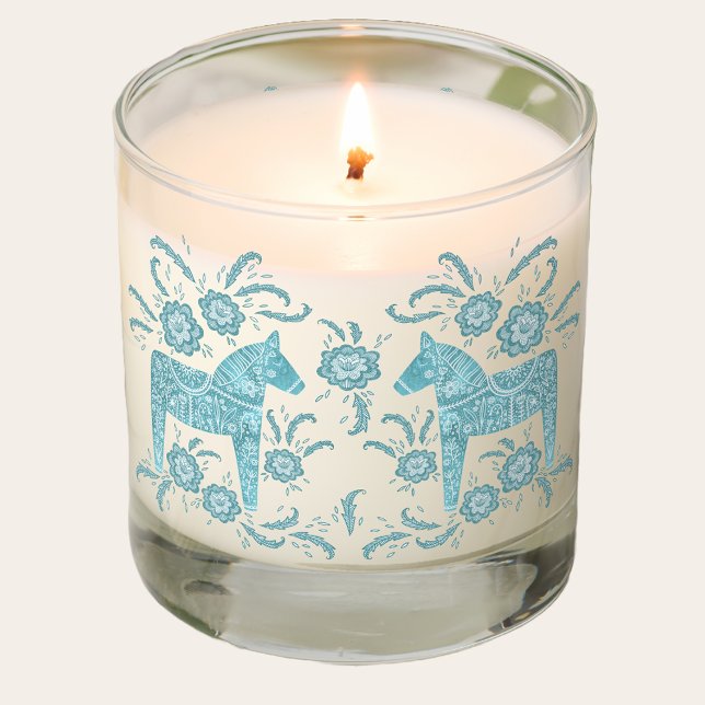 Swedish Dala Horse Teal Green and White Scented Candle (Creator Uploaded)