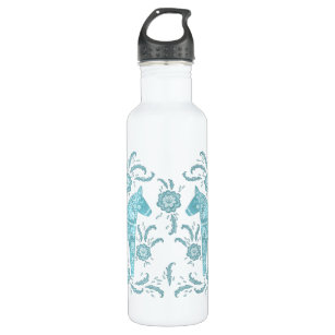 Swedish Dala Horse Teal Green and White Stainless Steel Water Bottle