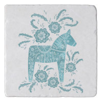 Swedish Dala Horse Teal Green and White Trivet