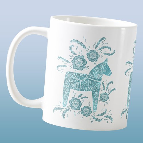 Swedish Dala Horse Teal Green Coffee Mug