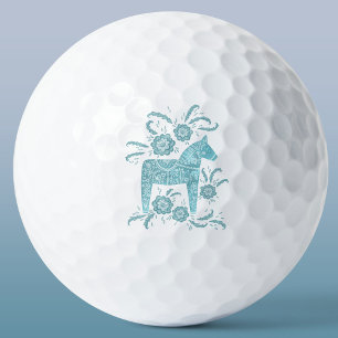Swedish Dala Horse Teal Green Folk Art Golf Balls