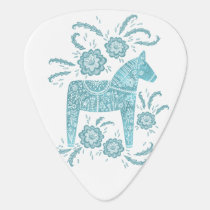 Swedish Dala Horse Teal Green Folk Art Guitar Pick