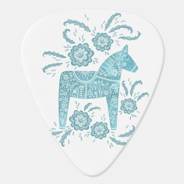 Swedish Dala Horse Teal Green Folk Art Guitar Pick (Back)