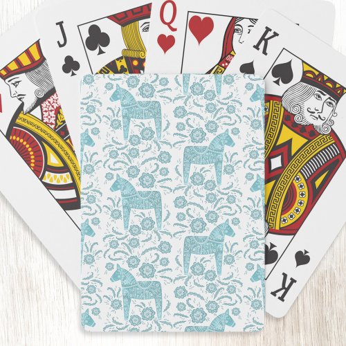 Swedish Dala Horse Teal Green Folk Art Playing Cards