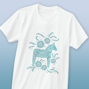 Swedish Dala Horse Teal Green T-Shirt