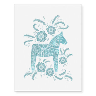 Swedish Dala Horse Teal Green Temporary Tattoos
