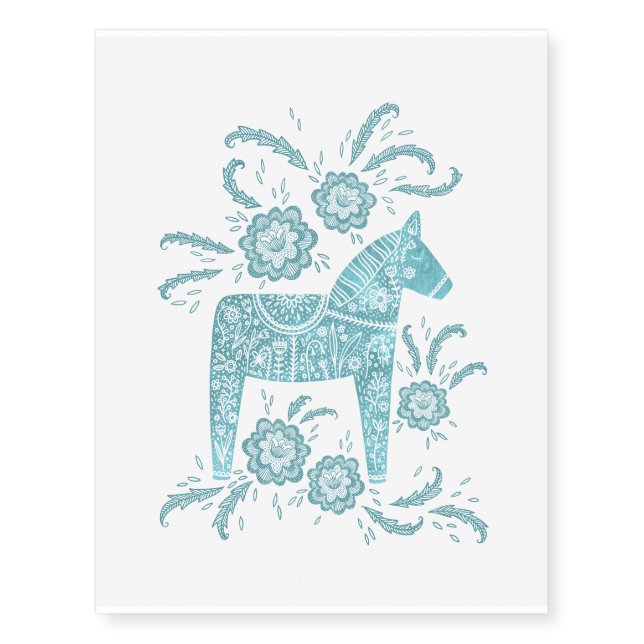 Swedish Dala Horse Teal Green Temporary Tattoos (Front)